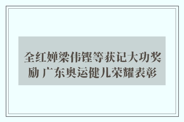 全红婵梁伟铿等获记大功奖励 广东奥运健儿荣耀表彰