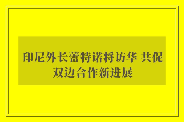 印尼外长蕾特诺将访华 共促双边合作新进展