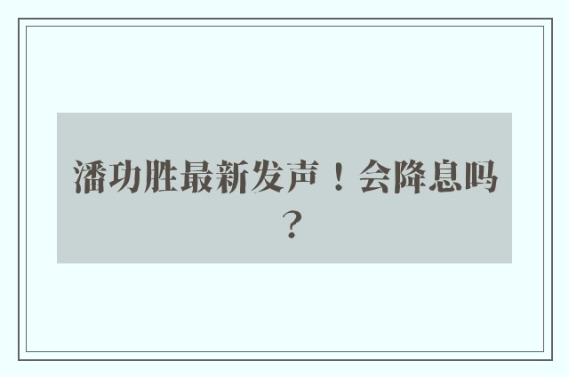 潘功胜最新发声！会降息吗？