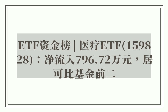 ETF资金榜 | 医疗ETF(159828)：净流入796.72万元，居可比基金前二