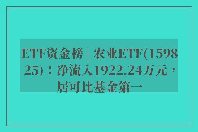 ETF资金榜 | 农业ETF(159825)：净流入1922.24万元，居可比基金第一