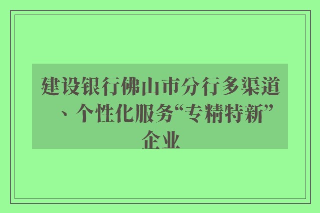 建设银行佛山市分行多渠道、个性化服务“专精特新”企业