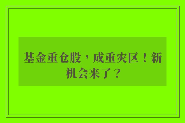 基金重仓股，成重灾区！新机会来了？