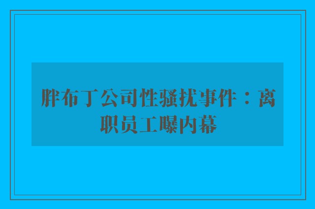 胖布丁公司性骚扰事件：离职员工曝内幕