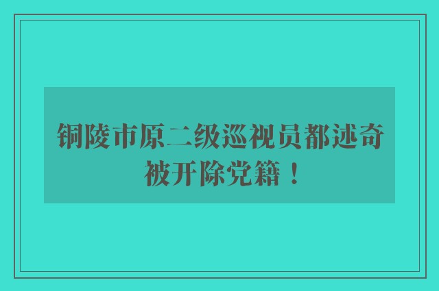 铜陵市原二级巡视员都述奇被开除党籍！