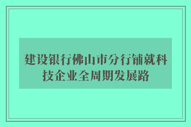 建设银行佛山市分行铺就科技企业全周期发展路