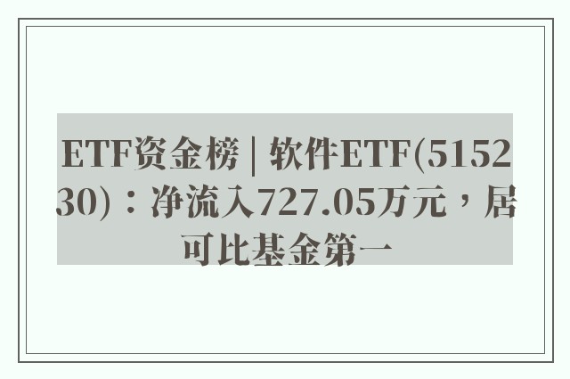 ETF资金榜 | 软件ETF(515230)：净流入727.05万元，居可比基金第一