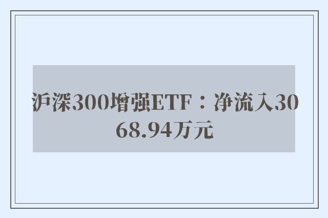 沪深300增强ETF：净流入3068.94万元