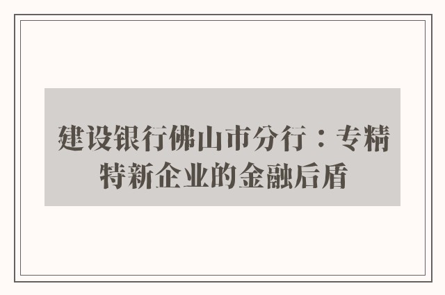 建设银行佛山市分行：专精特新企业的金融后盾