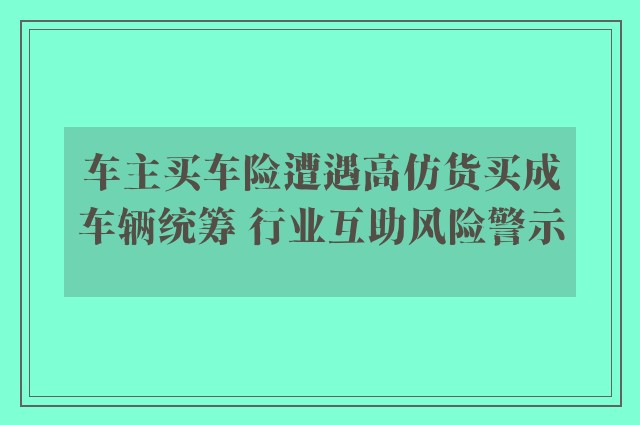 车主买车险遭遇高仿货买成车辆统筹 行业互助风险警示