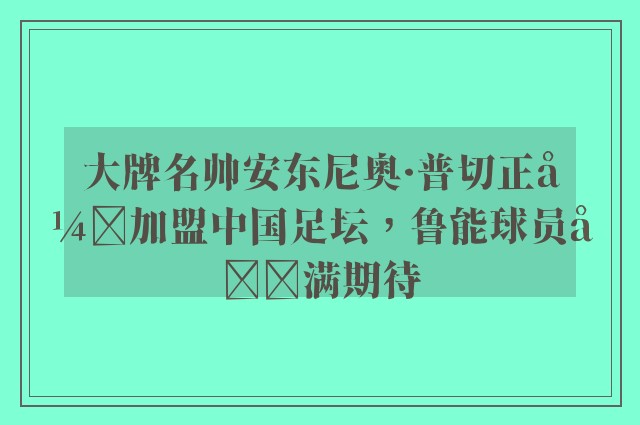 大牌名帅安东尼奥·普切正式加盟中国足坛，鲁能球员充满期待