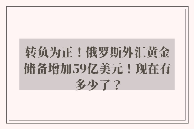 转负为正！俄罗斯外汇黄金储备增加59亿美元！现在有多少了？