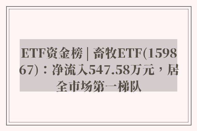 ETF资金榜 | 畜牧ETF(159867)：净流入547.58万元，居全市场第一梯队