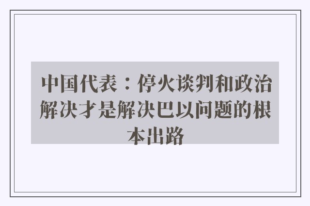 中国代表：停火谈判和政治解决才是解决巴以问题的根本出路