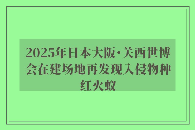 2025年日本大阪・关西世博会在建场地再发现入侵物种红火蚁