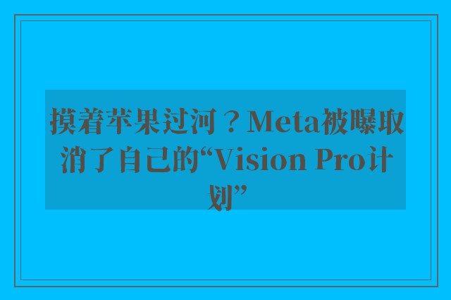 摸着苹果过河？Meta被曝取消了自己的“Vision Pro计划”