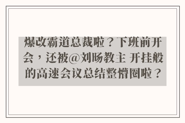 爆改霸道总裁啦？下班前开会，还被@刘旸教主 开挂般的高速会议总结整懵圈啦？