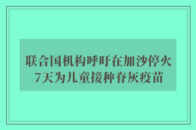 联合国机构呼吁在加沙停火7天为儿童接种脊灰疫苗