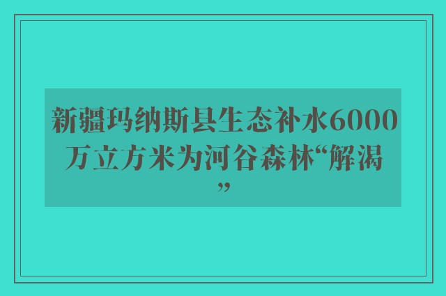 新疆玛纳斯县生态补水6000万立方米为河谷森林“解渴”