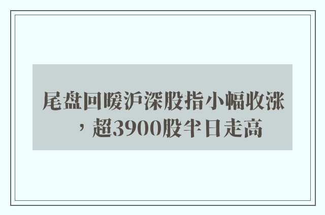 尾盘回暖沪深股指小幅收涨，超3900股半日走高