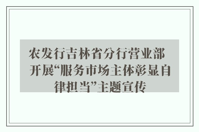 农发行吉林省分行营业部  开展“服务市场主体彰显自律担当”主题宣传