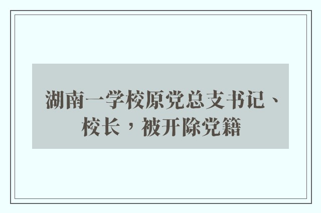 湖南一学校原党总支书记、校长，被开除党籍