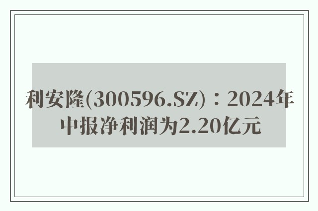 利安隆(300596.SZ)：2024年中报净利润为2.20亿元