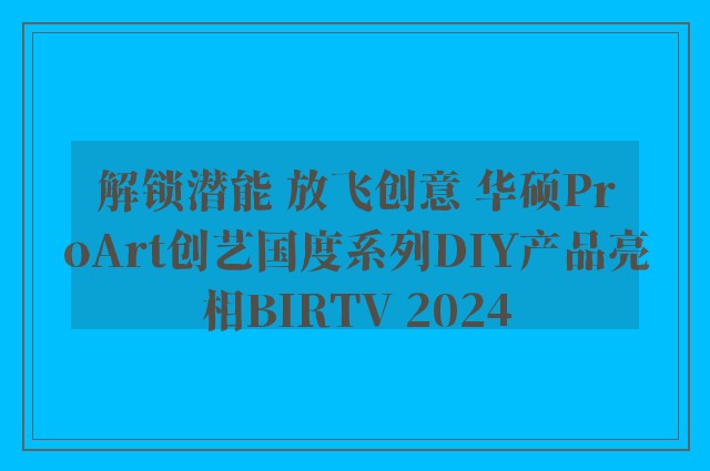 解锁潜能 放飞创意 华硕ProArt创艺国度系列DIY产品亮相BIRTV 2024