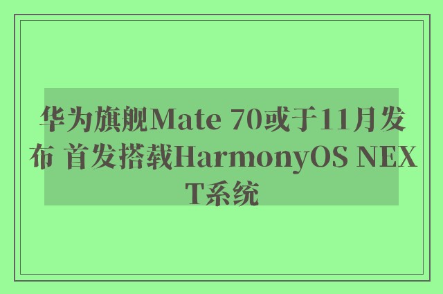 华为旗舰Mate 70或于11月发布 首发搭载HarmonyOS NEXT系统