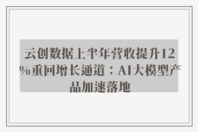 云创数据上半年营收提升12%重回增长通道：AI大模型产品加速落地