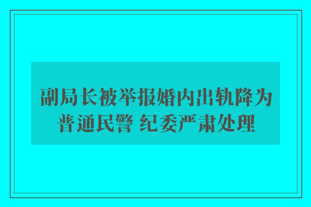 副局长被举报婚内出轨降为普通民警 纪委严肃处理