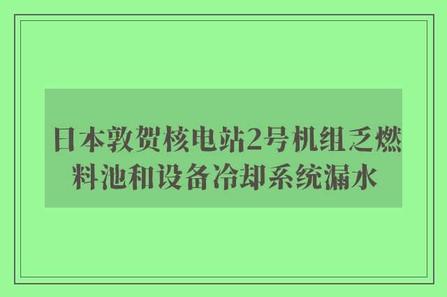 日本敦贺核电站2号机组乏燃料池和设备冷却系统漏水