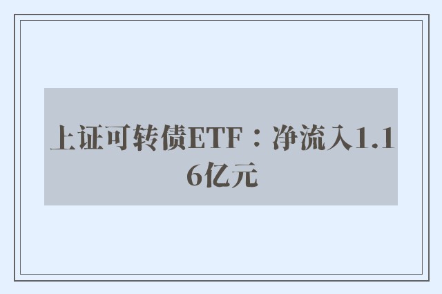 上证可转债ETF：净流入1.16亿元