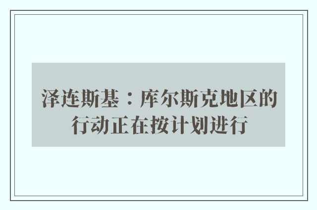 泽连斯基：库尔斯克地区的行动正在按计划进行