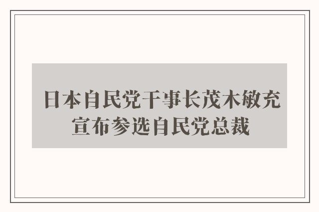 日本自民党干事长茂木敏充宣布参选自民党总裁