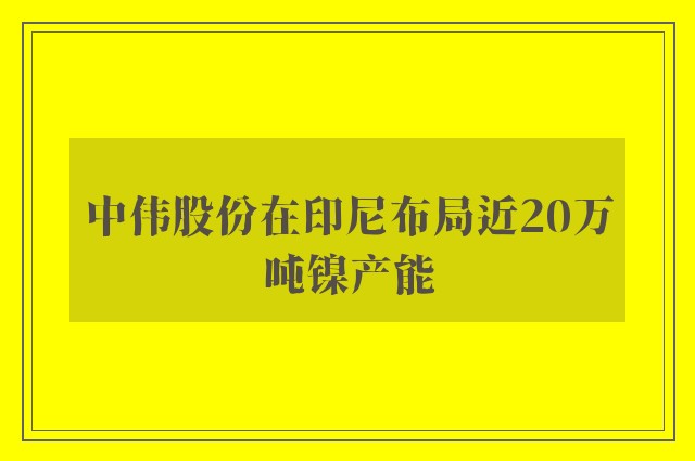 中伟股份在印尼布局近20万吨镍产能