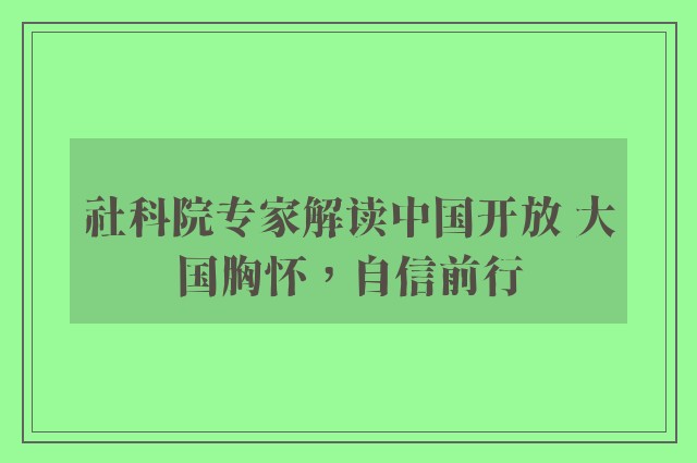 社科院专家解读中国开放 大国胸怀，自信前行