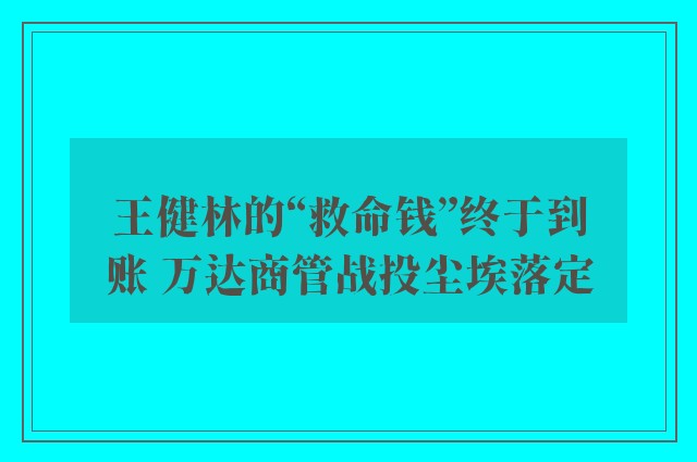 王健林的“救命钱”终于到账 万达商管战投尘埃落定