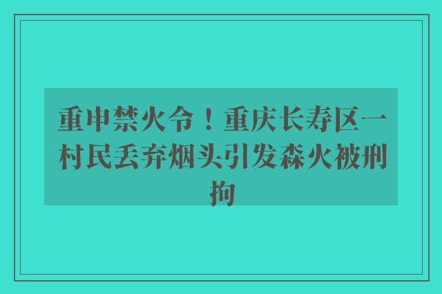 重申禁火令！重庆长寿区一村民丢弃烟头引发森火被刑拘