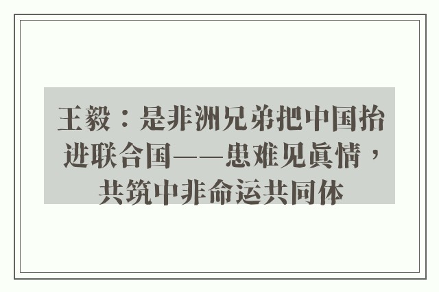 王毅：是非洲兄弟把中国抬进联合国——患难见真情，共筑中非命运共同体