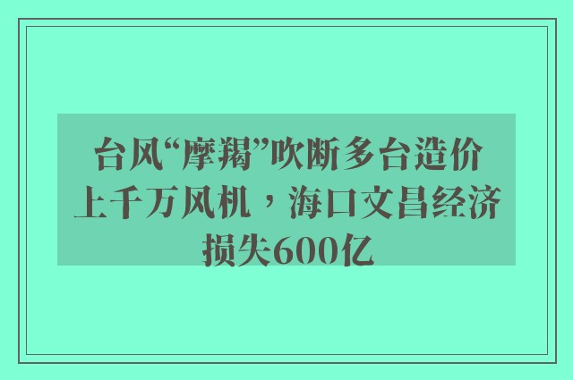 台风“摩羯”吹断多台造价上千万风机，海口文昌经济损失600亿