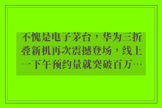 不愧是电子茅台，华为三折叠新机再次震撼登场，线上一下午预约量就突破百万…