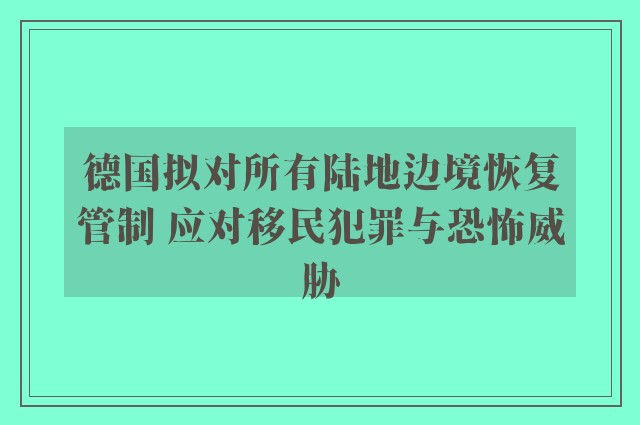 德国拟对所有陆地边境恢复管制 应对移民犯罪与恐怖威胁