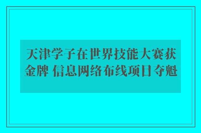 天津学子在世界技能大赛获金牌 信息网络布线项目夺魁