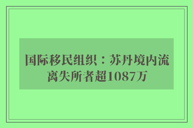 国际移民组织：苏丹境内流离失所者超1087万