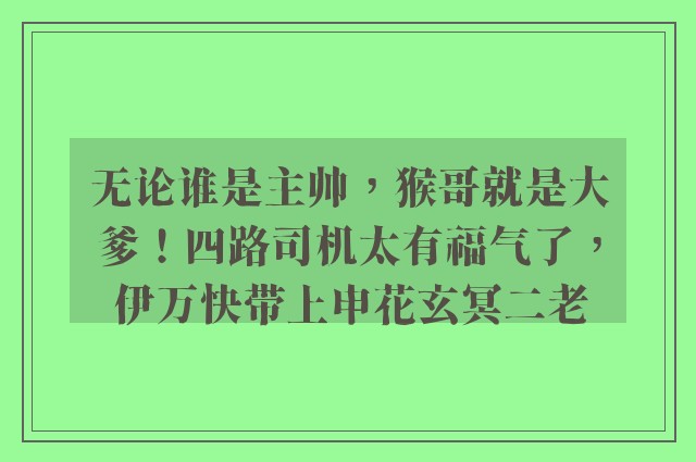 无论谁是主帅，猴哥就是大爹！四路司机太有福气了，伊万快带上申花玄冥二老