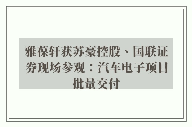 雅葆轩获苏豪控股、国联证券现场参观：汽车电子项目批量交付