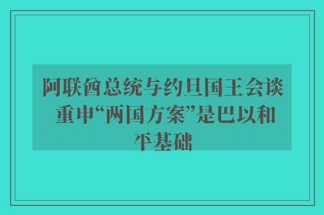 阿联酋总统与约旦国王会谈 重申“两国方案”是巴以和平基础