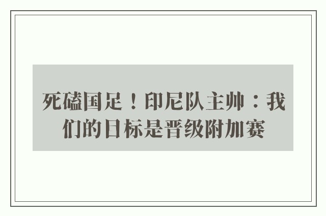 死磕国足！印尼队主帅：我们的目标是晋级附加赛